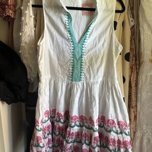 Oliphant White Dress with Pink and Teal Accents